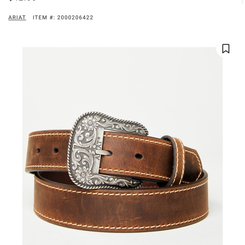 Ariat Rustic Brown Belt with Intricate Silver Buckle